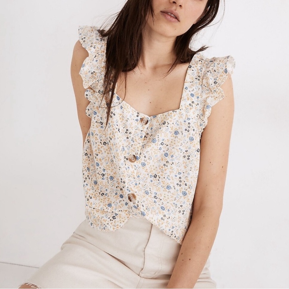 Madewell Ruffle-Strap Button-Up Tank Top